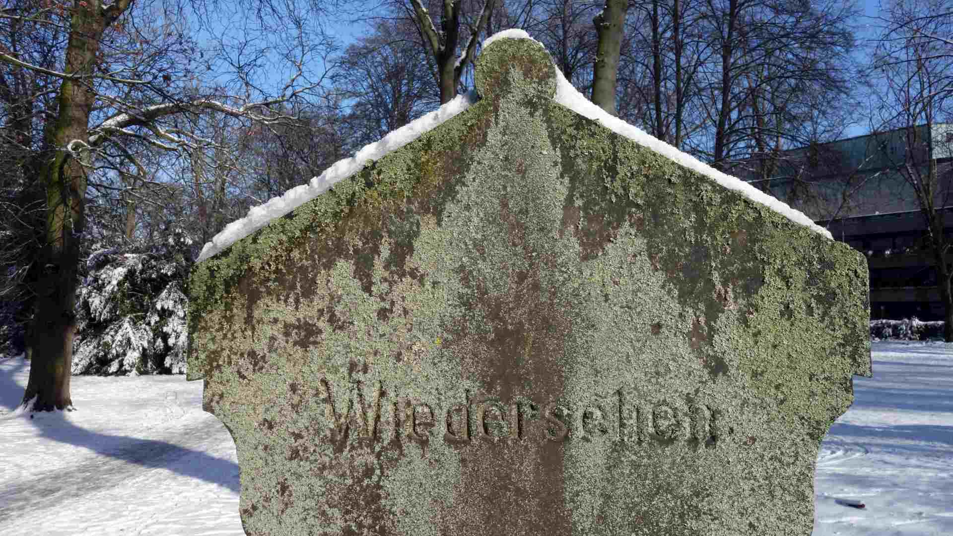 Grabstein auf dem Domfriedhof - "Auf Wiedersehen" im Jenseits