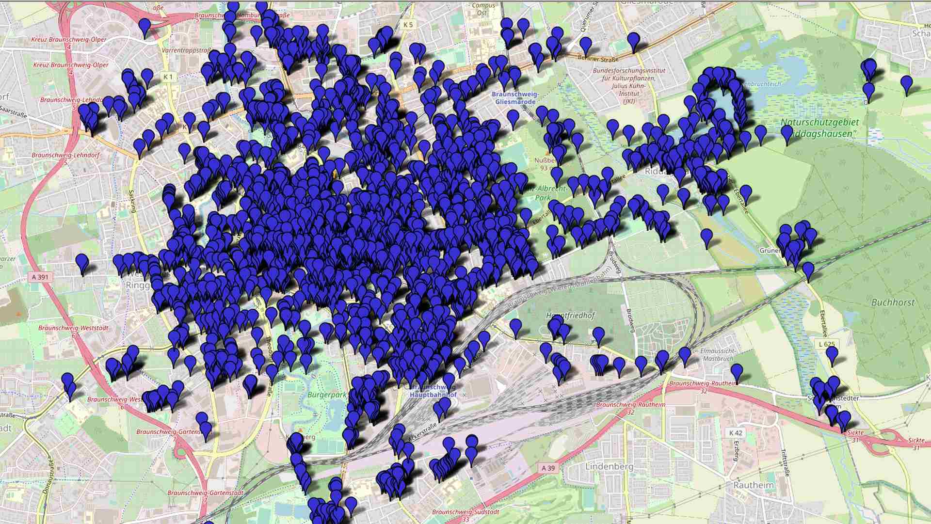 Geopositionen Innenstadt - Kartenmaterial (c) OpenStreetMap Mitwirkende, CC-BY-SA