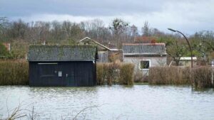 überschwemmte Schrebergärten in der KGV Soolanger (Januar 2024)