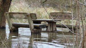 überflutetee Bänke am Walkholzweg (Hochwasser Januar 2024)