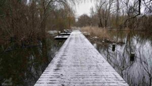 Steg am Südsse während des Hochwassers im Januar 2024