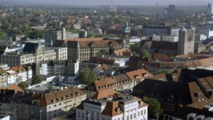 Blick von St. Andreas auf Innenstadt im Dezember 2004