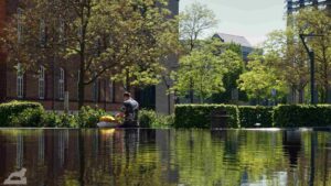 Spiegelung im Brunnen auf dem Herzogin-Anna-Amalia-Platz