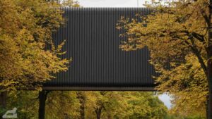 herbstliche gefärbte Bäume in der Gunterstraße - Straßenüberführung von VW