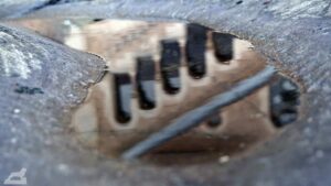 Spiegel des Aufgangs der Burg Dankwaderode im einer Pfütze