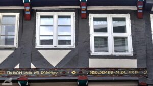 Fachwerkinschrift in der Stephanstraße "Da pacem Iehova Urbi Brunsvigae"