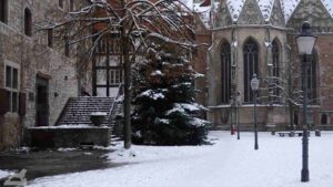winterlicher Altstadtmarkt (links: Gewandhaus, hinten: St. Martini)